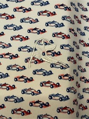 Rhoback America Racing  Polo with Racing Car Print - Cream, Navy & Red